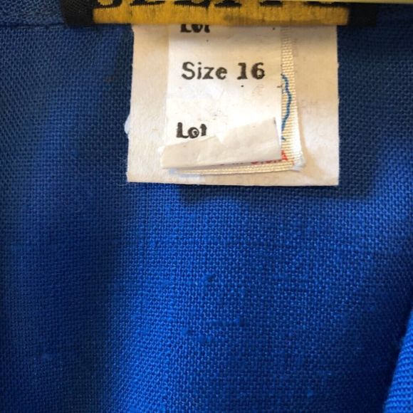 Breli II  Womens Coat Shift Dress Blue Midi Notch Lapel Short Sleeve VTG USA 16 - Picture 5 of 7